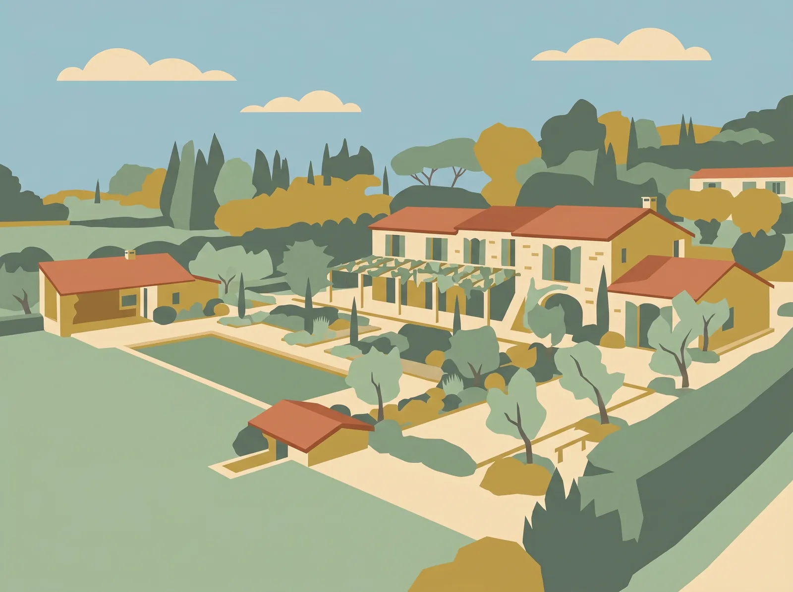 Portrait de maison, style Flat Design. Aplats modernes, design épuré. Tirage fine art encadré.