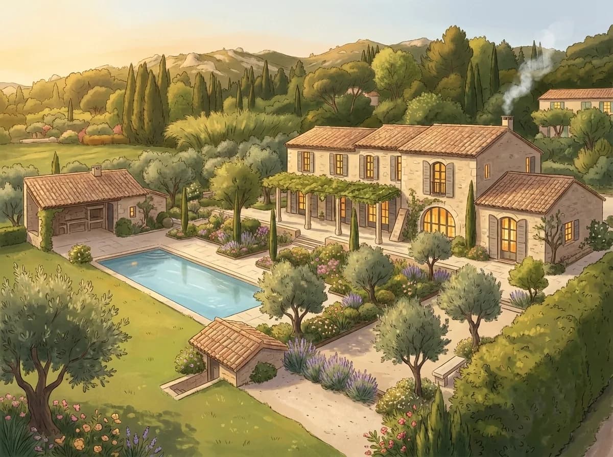 Portrait de maison, style Storybook. Douceur illustrée, charme intemporel. Tirage fine art encadré.