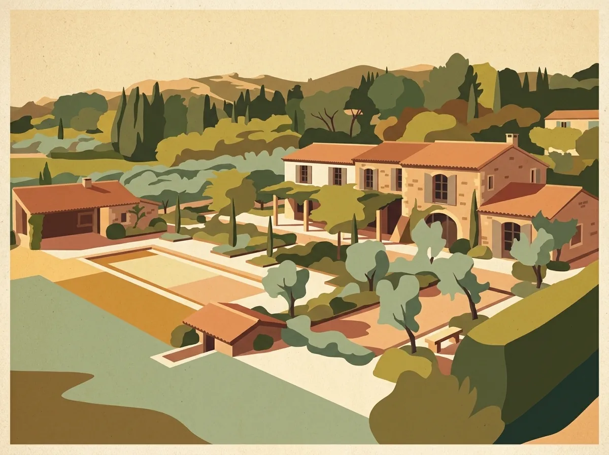 Portrait de maison, style Vintage. Palette rétro, affiche de collection. Tirage fine art encadré.