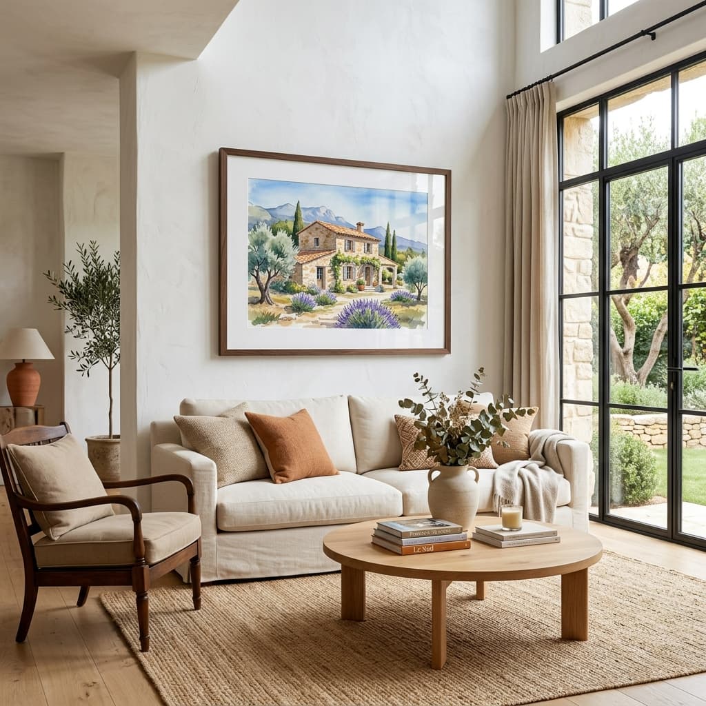 Portrait fine art d'une maison accroché dans un intérieur élégant